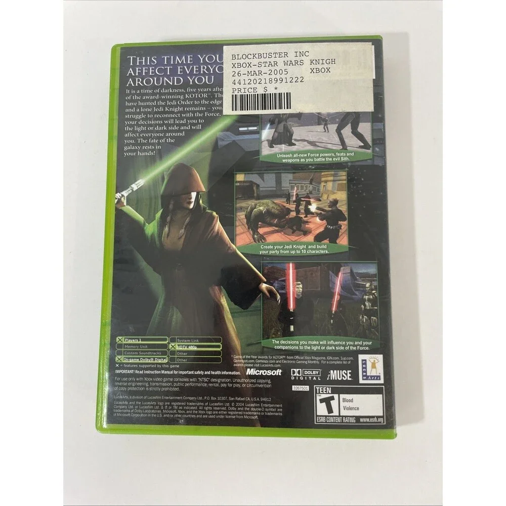 Star Wars Knights of the Old Republic II 2 (Original Xbox) CIB Blockbuster